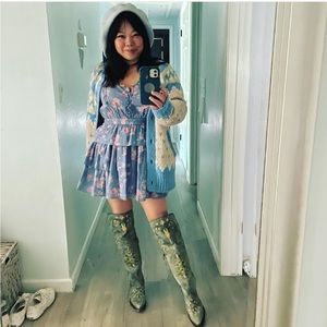 Loveshackfancy Roth Floral Tiered Ruffle Cotton Dress In Faded Denim